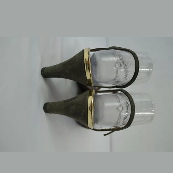 Jack Rogers Gray Leather Peep Toe Slingback Heels - Picture 3 of 8